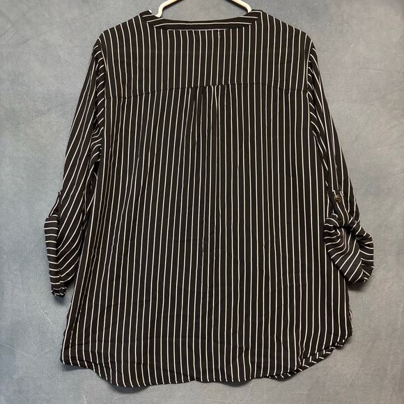 Maurices XL Black White Striped Roll Sleeve Blouse Tunic Top Business Office - Picture 3 of 9